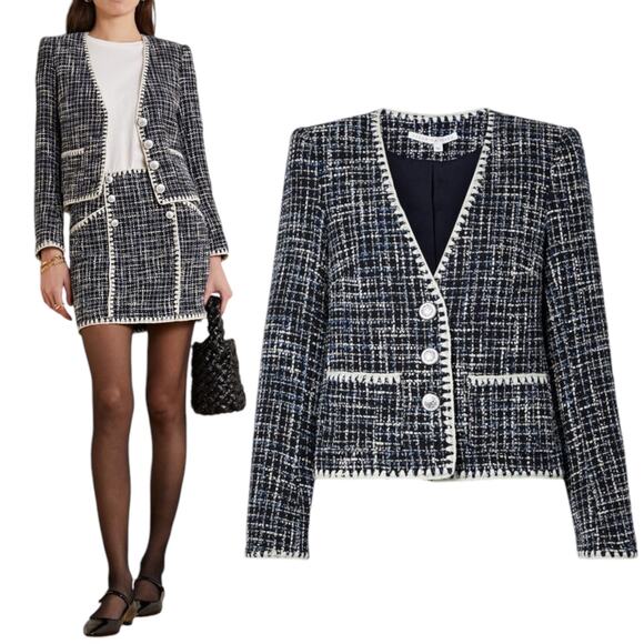 Veronica Beard Bosea Tweed Jacket Embroidered Trim Blue Size 4 - Picture 5 of 12